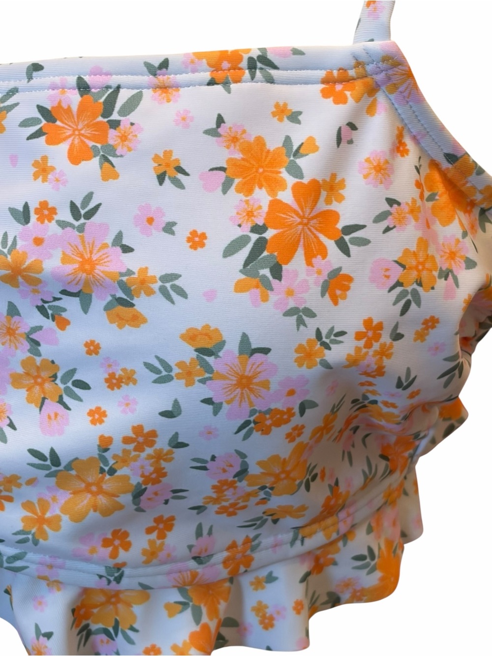 Ninety-Nine Orange White Green Floral Ruffle Hem Swim Top Size XL - Picture 2 of 7